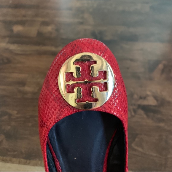 Tory Burch red snakeskin ballet flats - Picture 2 of 4